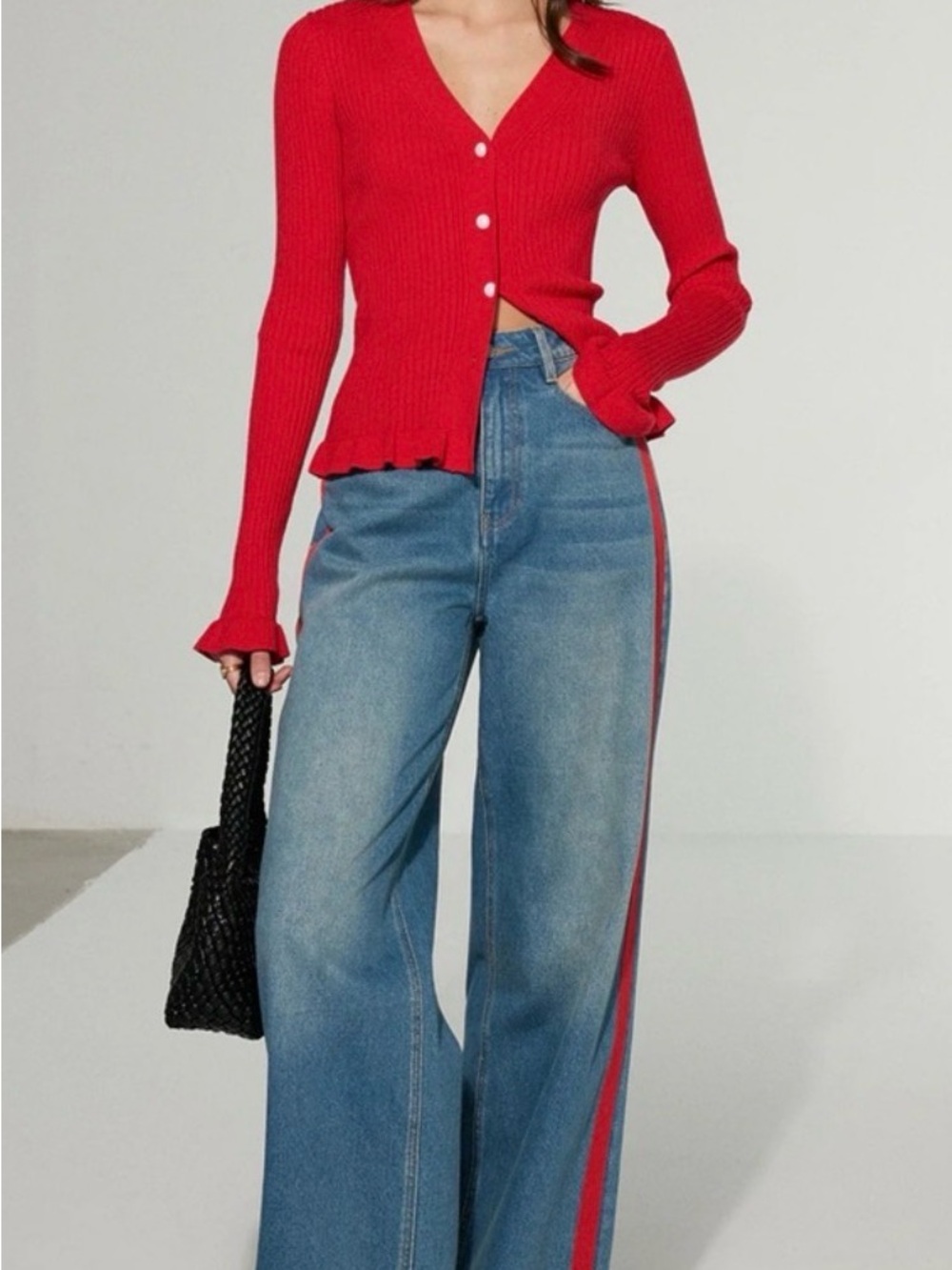 Commense Wide Leg Jeans with Red Side Stripe